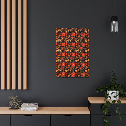 Autumn Blossom Noir: A Dark Floral Canvas - Satin Canvas, Stretched - Pattern Symphony