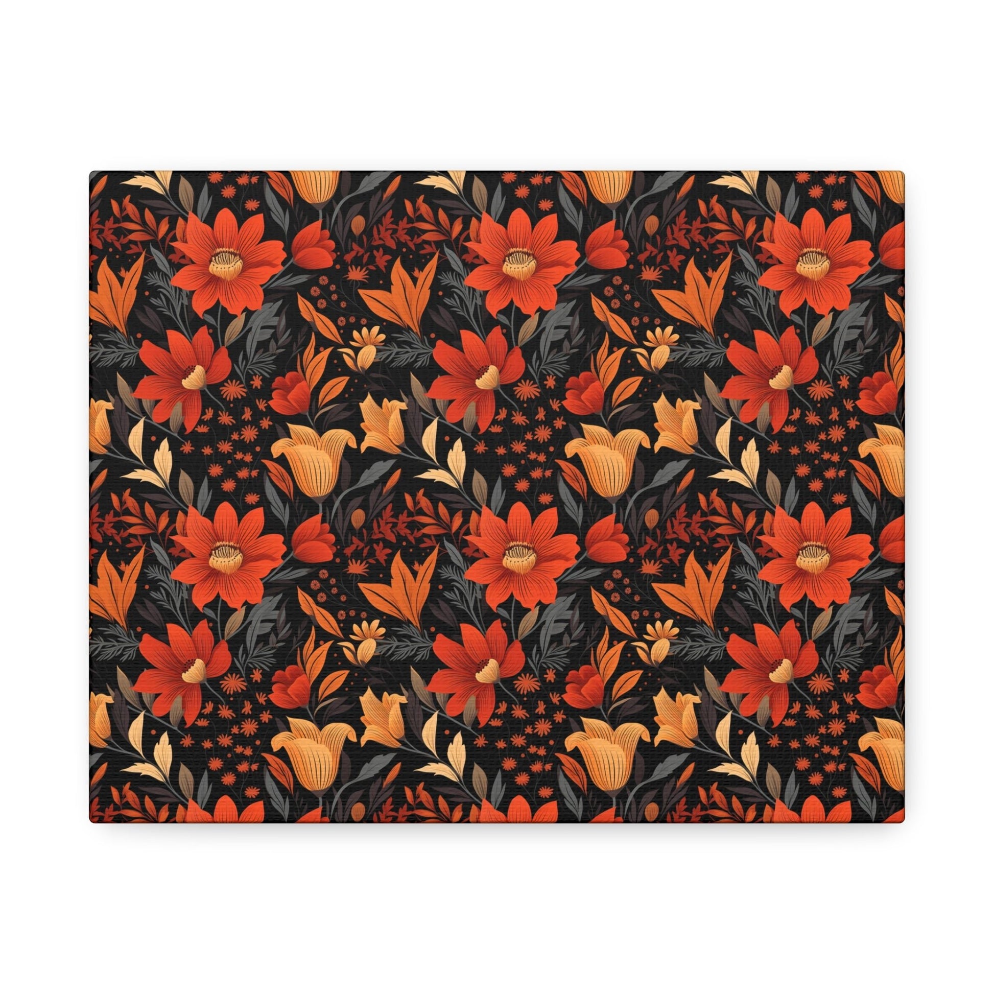 Autumn Blossom Noir: A Dark Floral Canvas - Satin Canvas, Stretched - Pattern Symphony