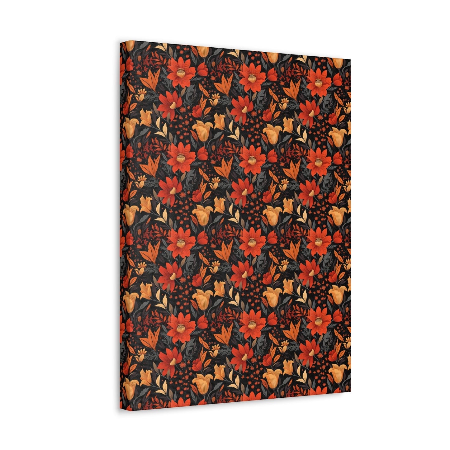 Autumn Blossom Noir: A Dark Floral Canvas - Satin Canvas, Stretched - Pattern Symphony