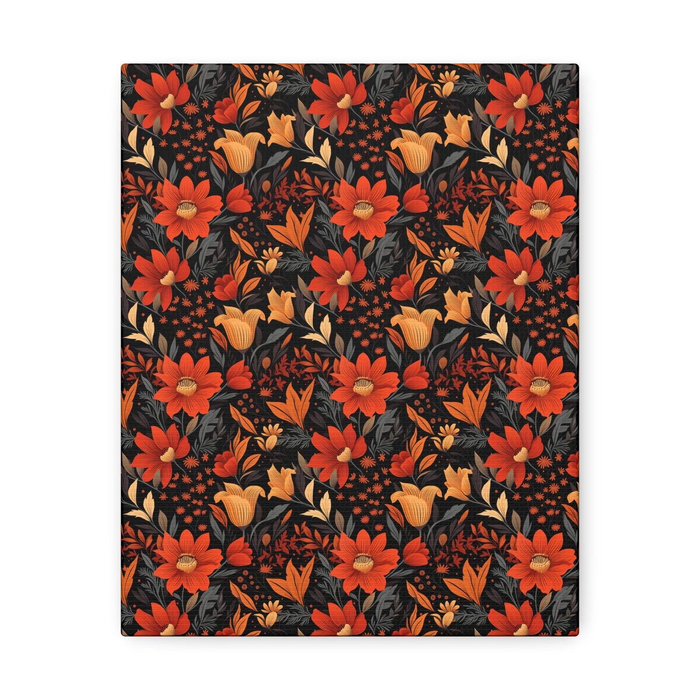 Autumn Blossom Noir: A Dark Floral Canvas - Satin Canvas, Stretched - Pattern Symphony