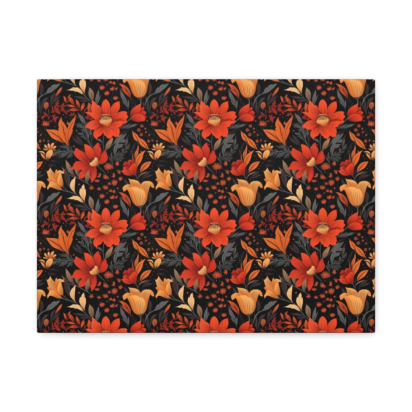 Autumn Blossom Noir: A Dark Floral Canvas - Satin Canvas, Stretched - Pattern Symphony