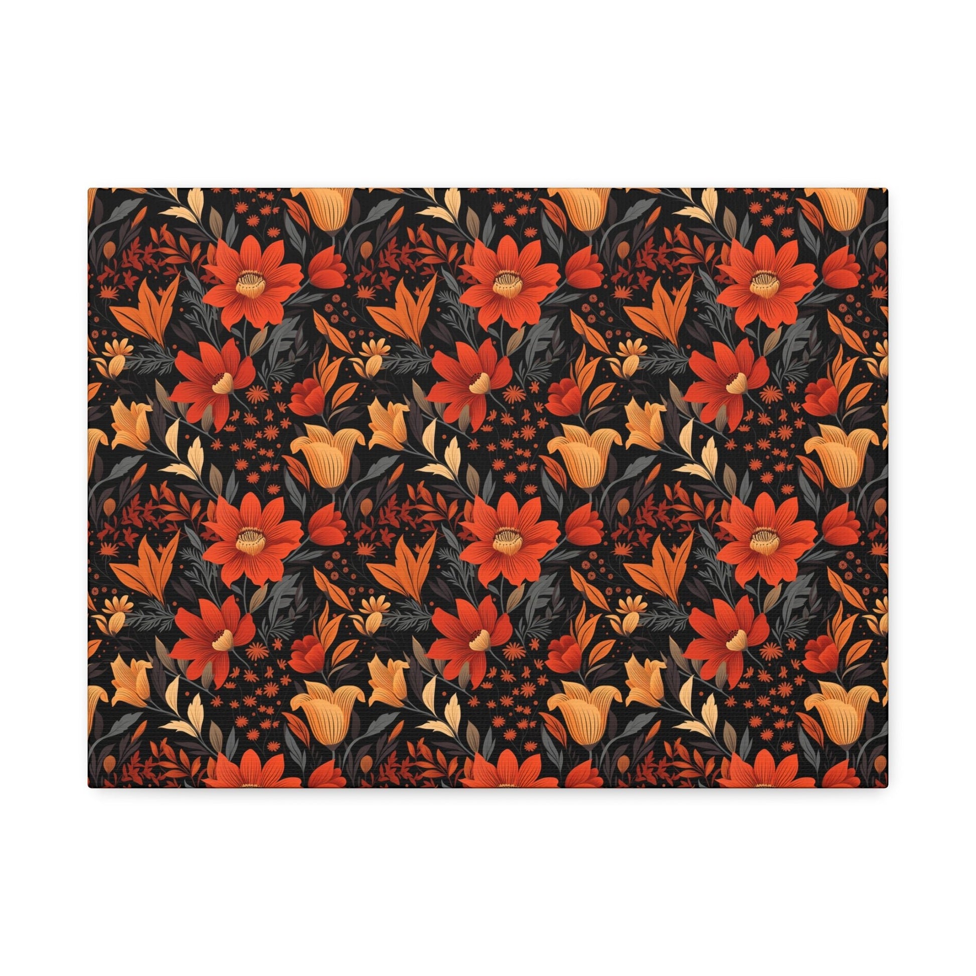 Autumn Blossom Noir: A Dark Floral Canvas - Satin Canvas, Stretched - Pattern Symphony