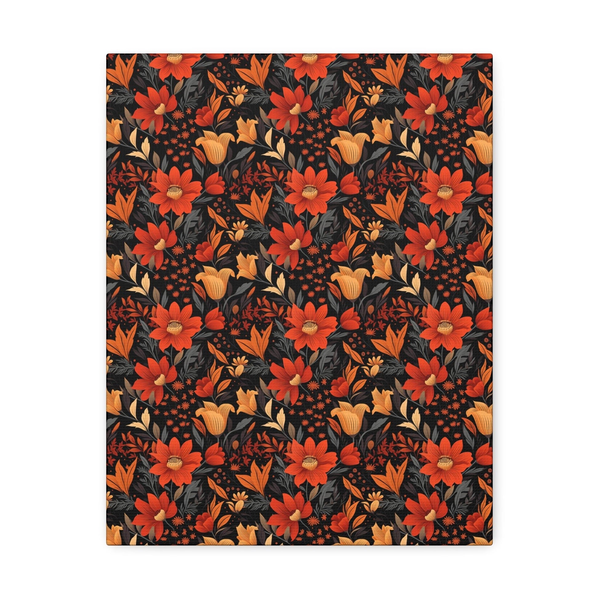 Autumn Blossom Noir: A Dark Floral Canvas - Satin Canvas, Stretched - Pattern Symphony