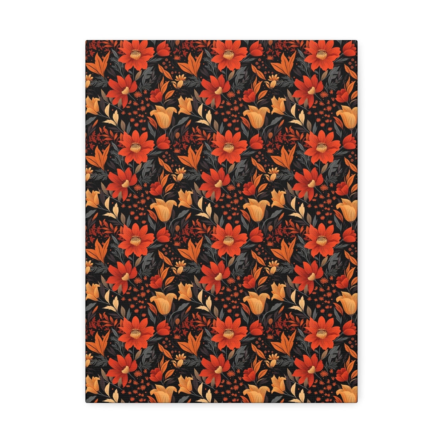 Autumn Blossom Noir: A Dark Floral Canvas - Satin Canvas, Stretched - Pattern Symphony