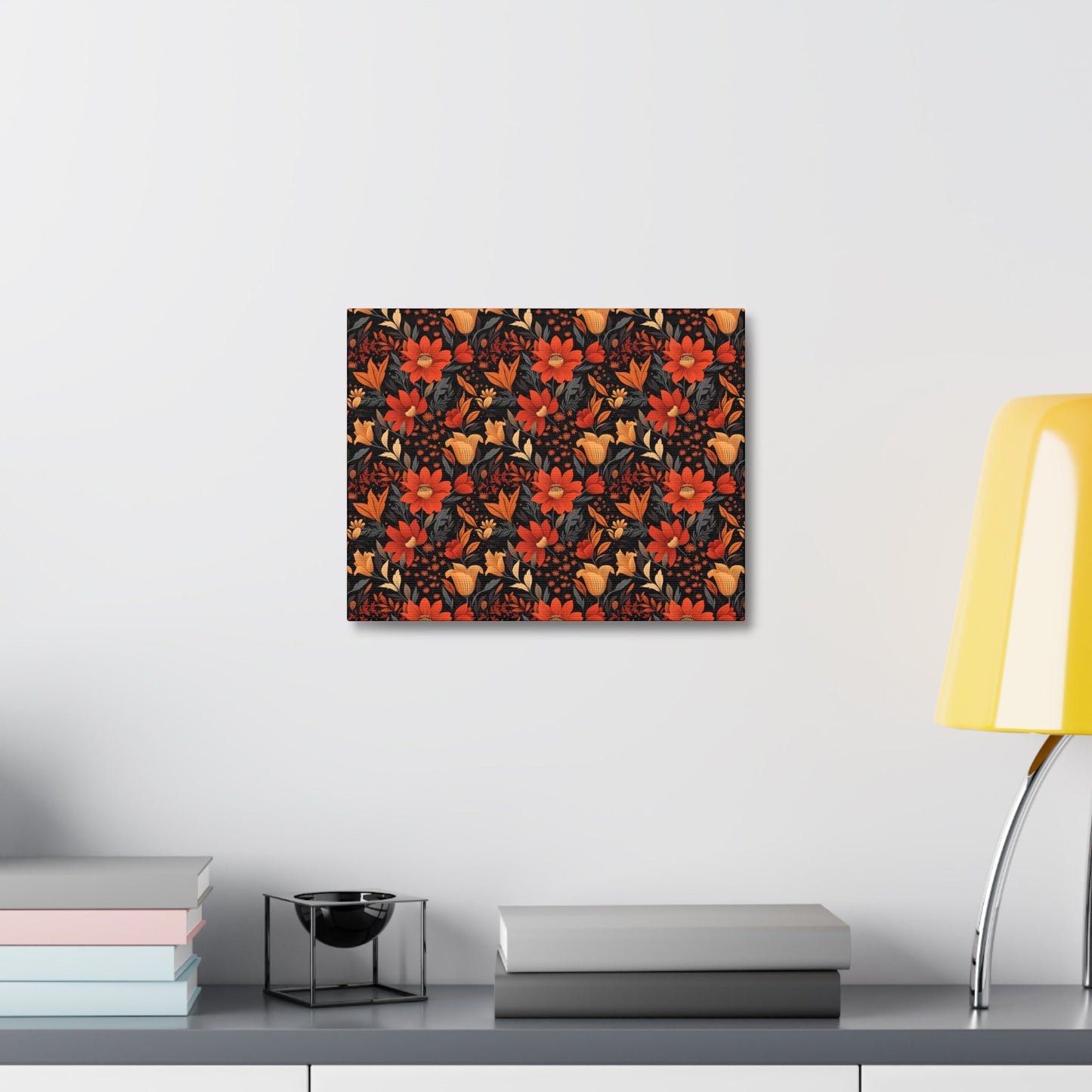 Autumn Blossom Noir: A Dark Floral Canvas - Satin Canvas, Stretched - Pattern Symphony