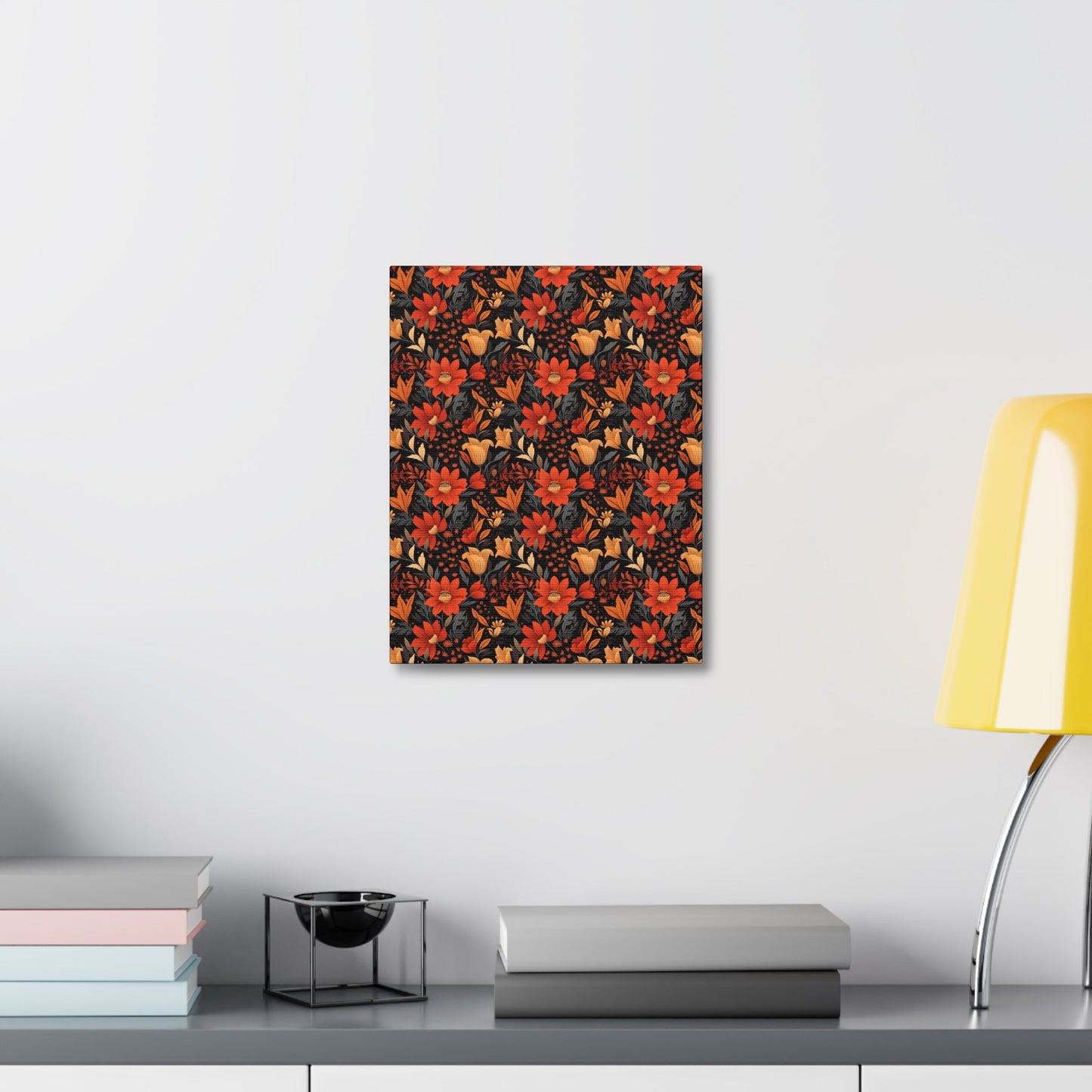 Autumn Blossom Noir: A Dark Floral Canvas - Satin Canvas, Stretched - Pattern Symphony