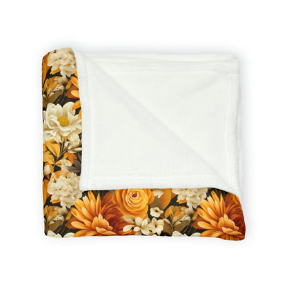 Autumnal Romance: Golden and White Blossoms on Black - The Ideal Throw for Sofas - Pattern Symphony