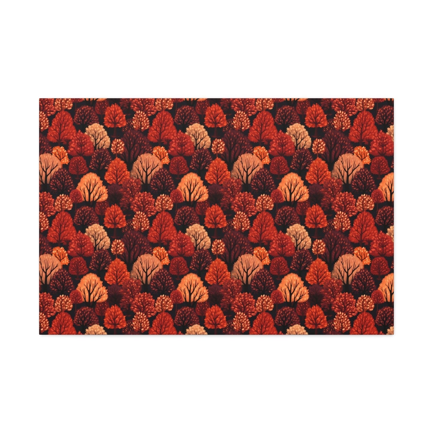 Crimson Forest: Autumn Trees in Vibrant Detail - Satin Canvas, Stretched - Pattern Symphony