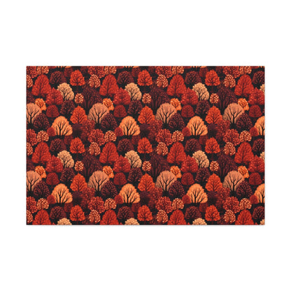 Crimson Forest: Autumn Trees in Vibrant Detail - Satin Canvas, Stretched - Pattern Symphony