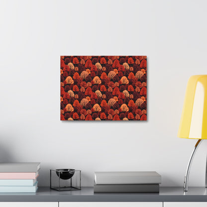 Crimson Forest: Autumn Trees in Vibrant Detail - Satin Canvas, Stretched - Pattern Symphony