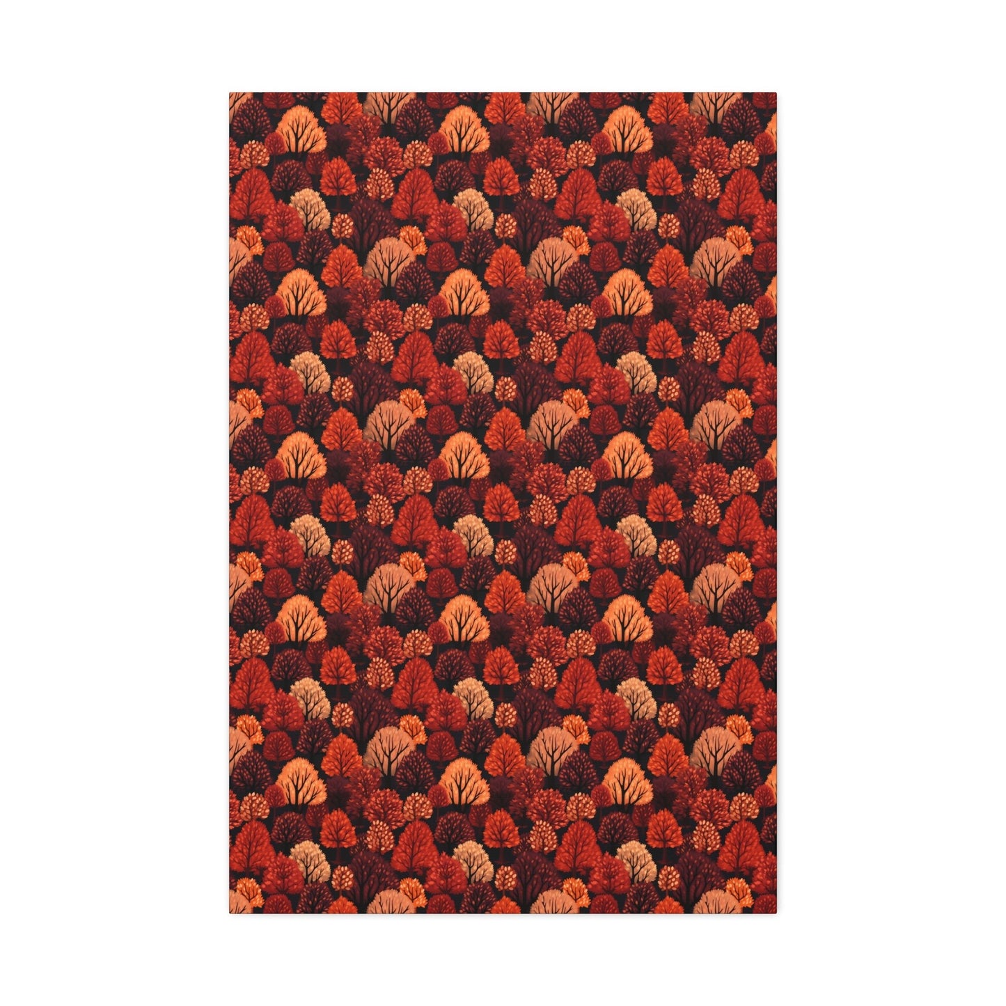 Crimson Forest: Autumn Trees in Vibrant Detail - Satin Canvas, Stretched - Pattern Symphony