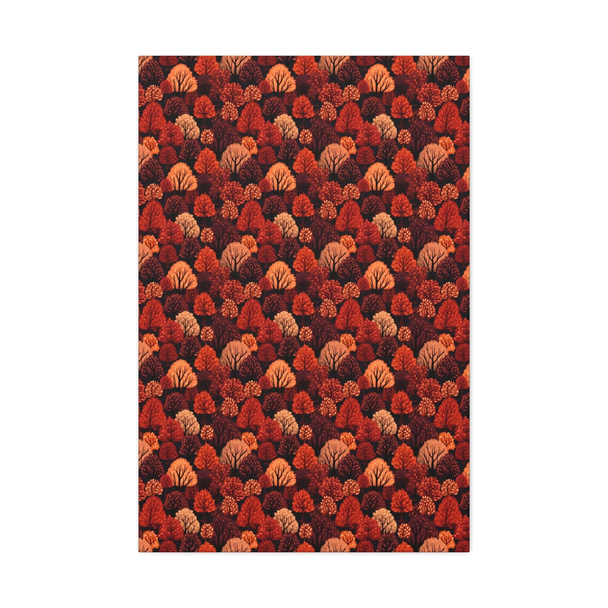 Crimson Forest: Autumn Trees in Vibrant Detail - Satin Canvas, Stretched - Pattern Symphony