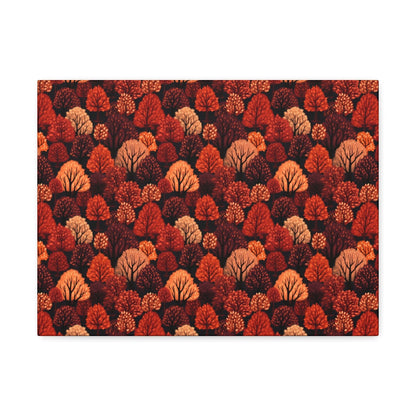 Crimson Forest: Autumn Trees in Vibrant Detail - Satin Canvas, Stretched - Pattern Symphony