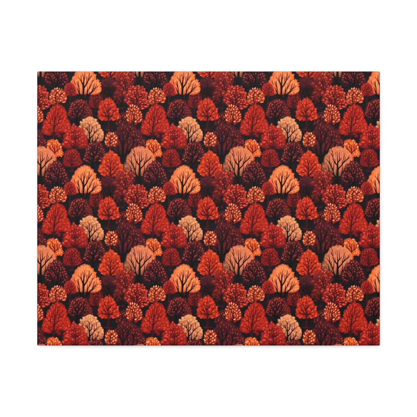 Crimson Forest: Autumn Trees in Vibrant Detail - Satin Canvas, Stretched - Pattern Symphony