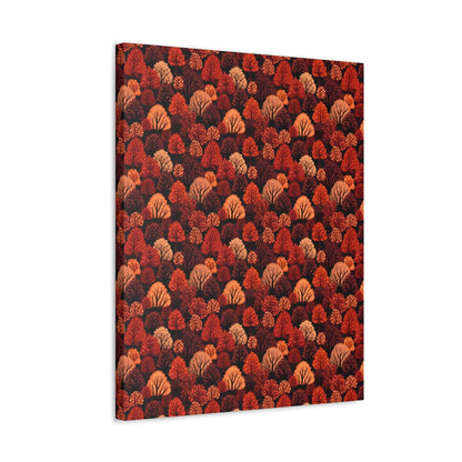 Crimson Forest: Autumn Trees in Vibrant Detail - Satin Canvas, Stretched - Pattern Symphony