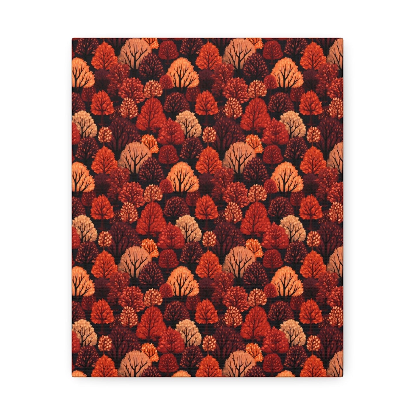 Crimson Forest: Autumn Trees in Vibrant Detail - Satin Canvas, Stretched - Pattern Symphony