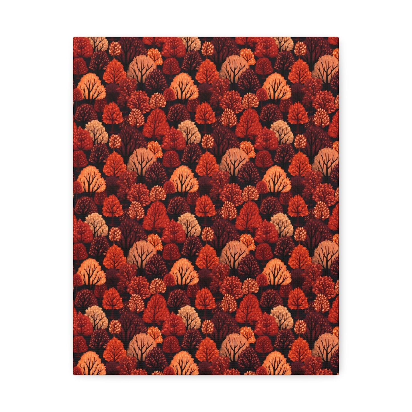 Crimson Forest: Autumn Trees in Vibrant Detail - Satin Canvas, Stretched - Pattern Symphony