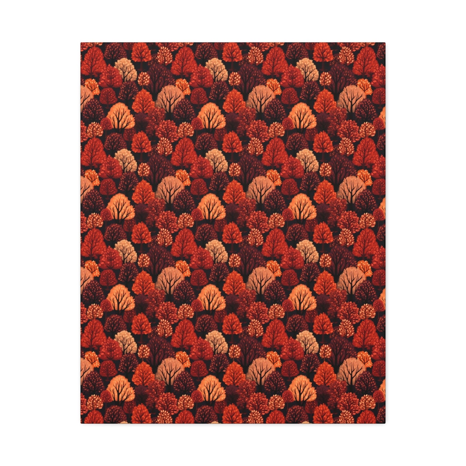 Crimson Forest: Autumn Trees in Vibrant Detail - Satin Canvas, Stretched - Pattern Symphony