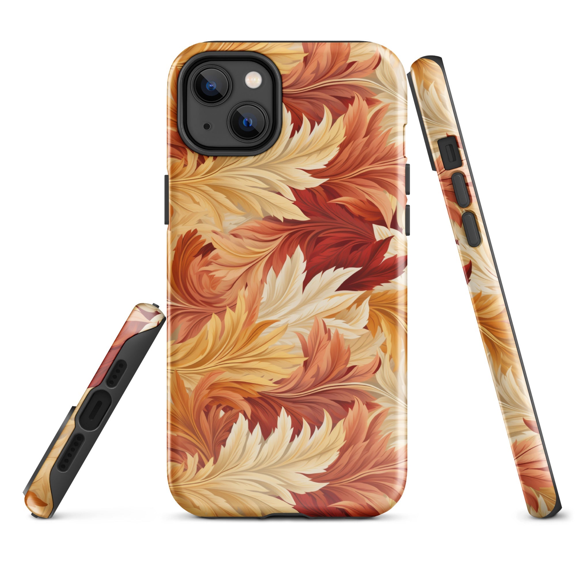 Feathered Foliage - Rococo-Inspired Autumn Patterns - iPhone Case - Pattern Symphony