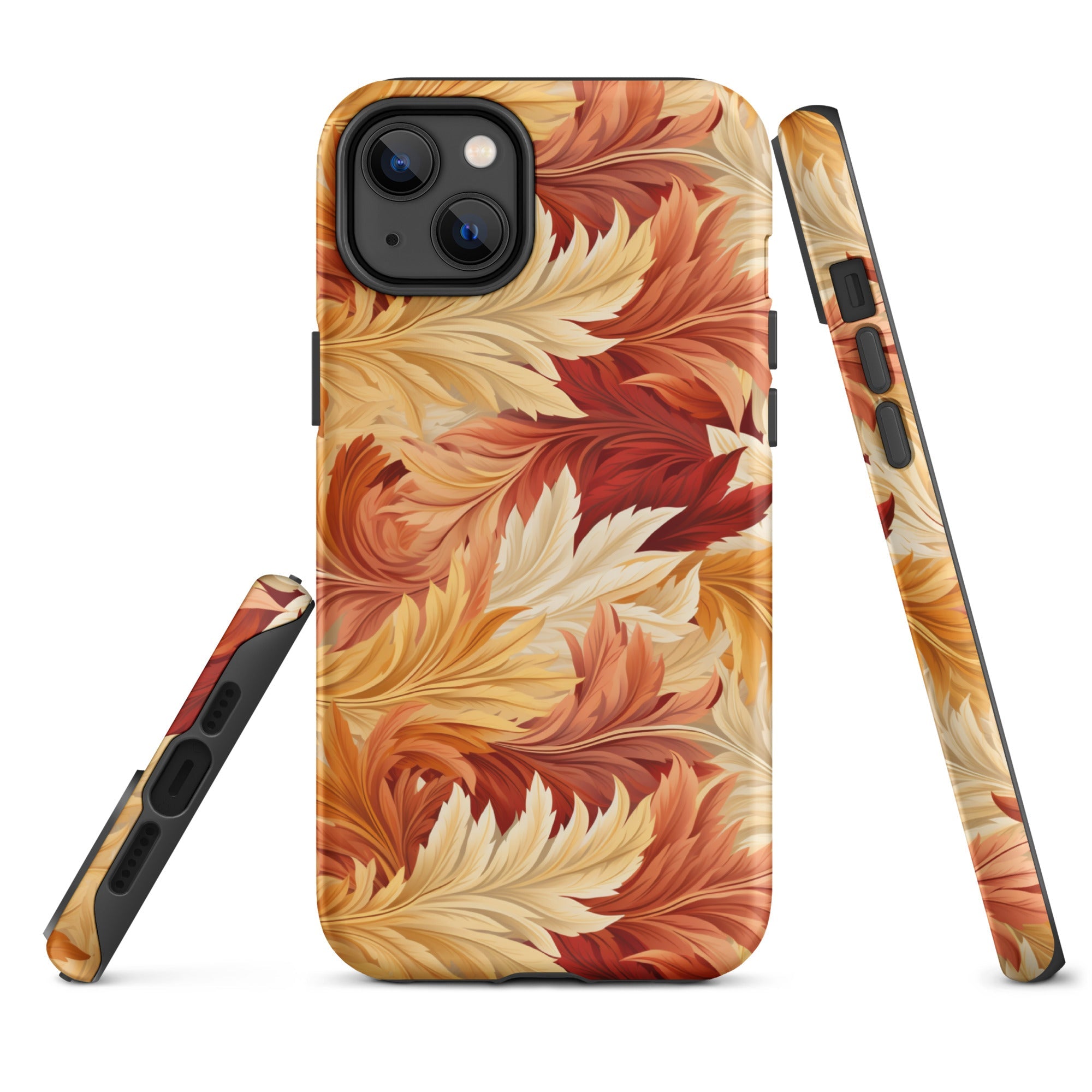 Feathered Foliage - Rococo-Inspired Autumn Patterns - iPhone Case - Pattern Symphony