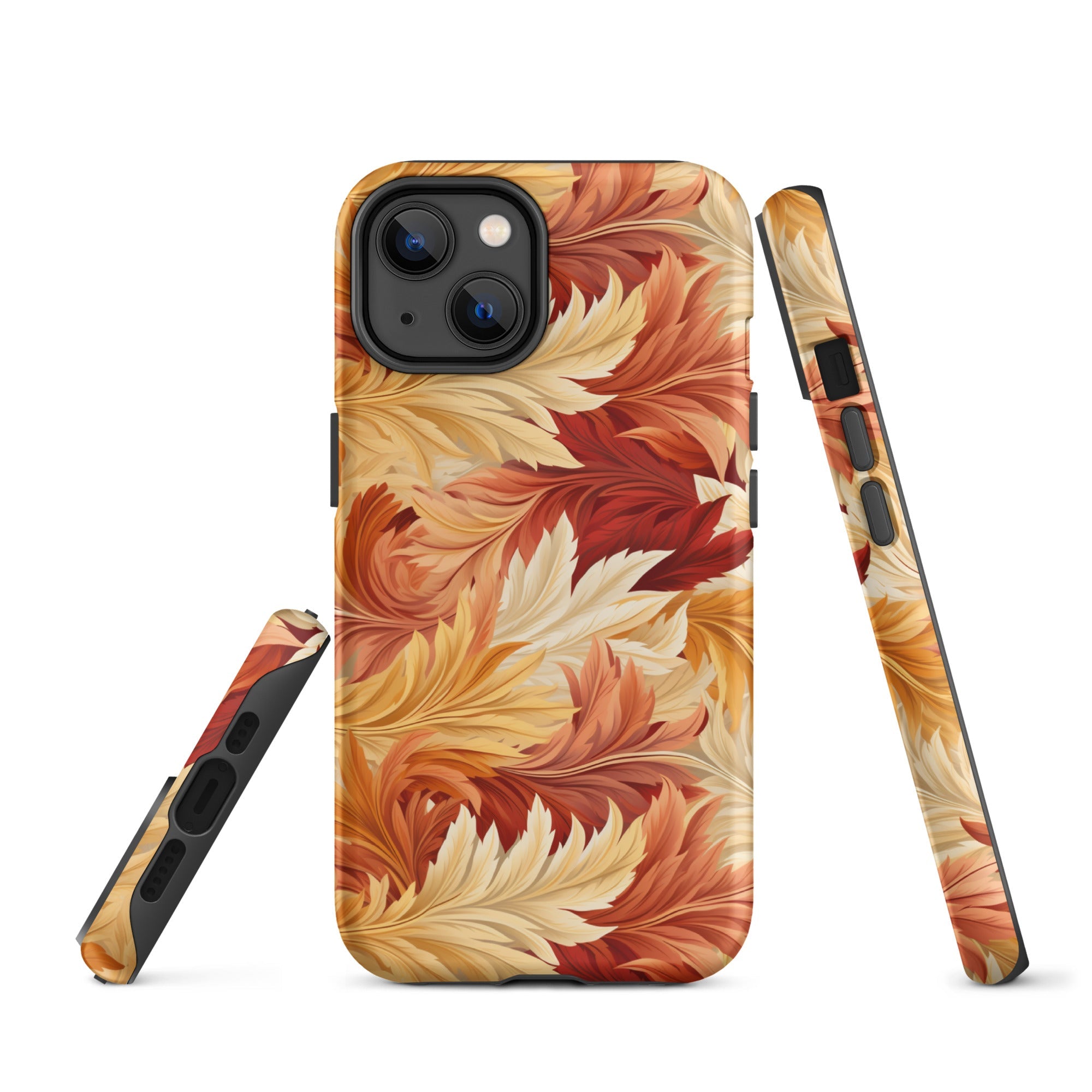 Feathered Foliage - Rococo-Inspired Autumn Patterns - iPhone Case - Pattern Symphony