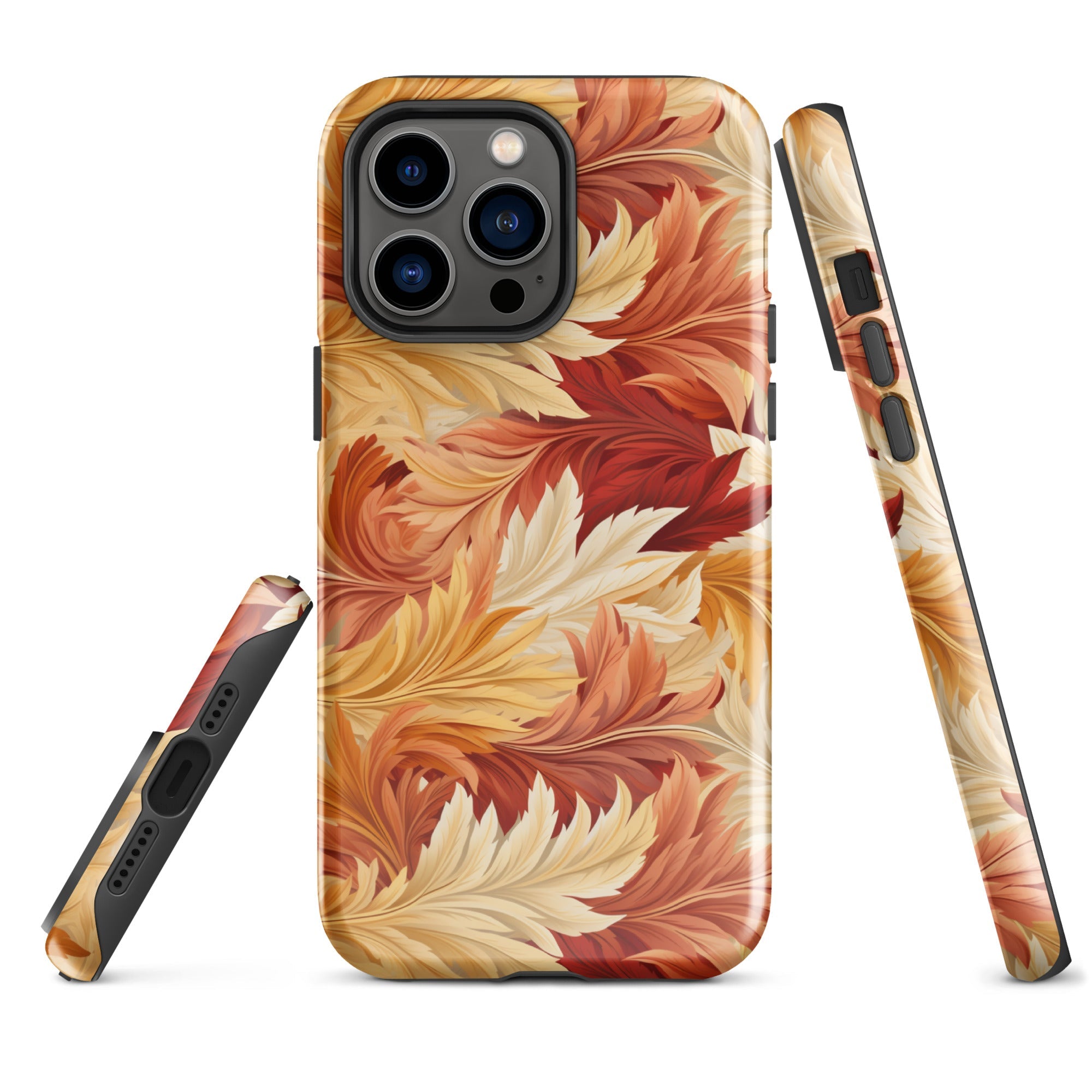 Feathered Foliage - Rococo-Inspired Autumn Patterns - iPhone Case - Pattern Symphony