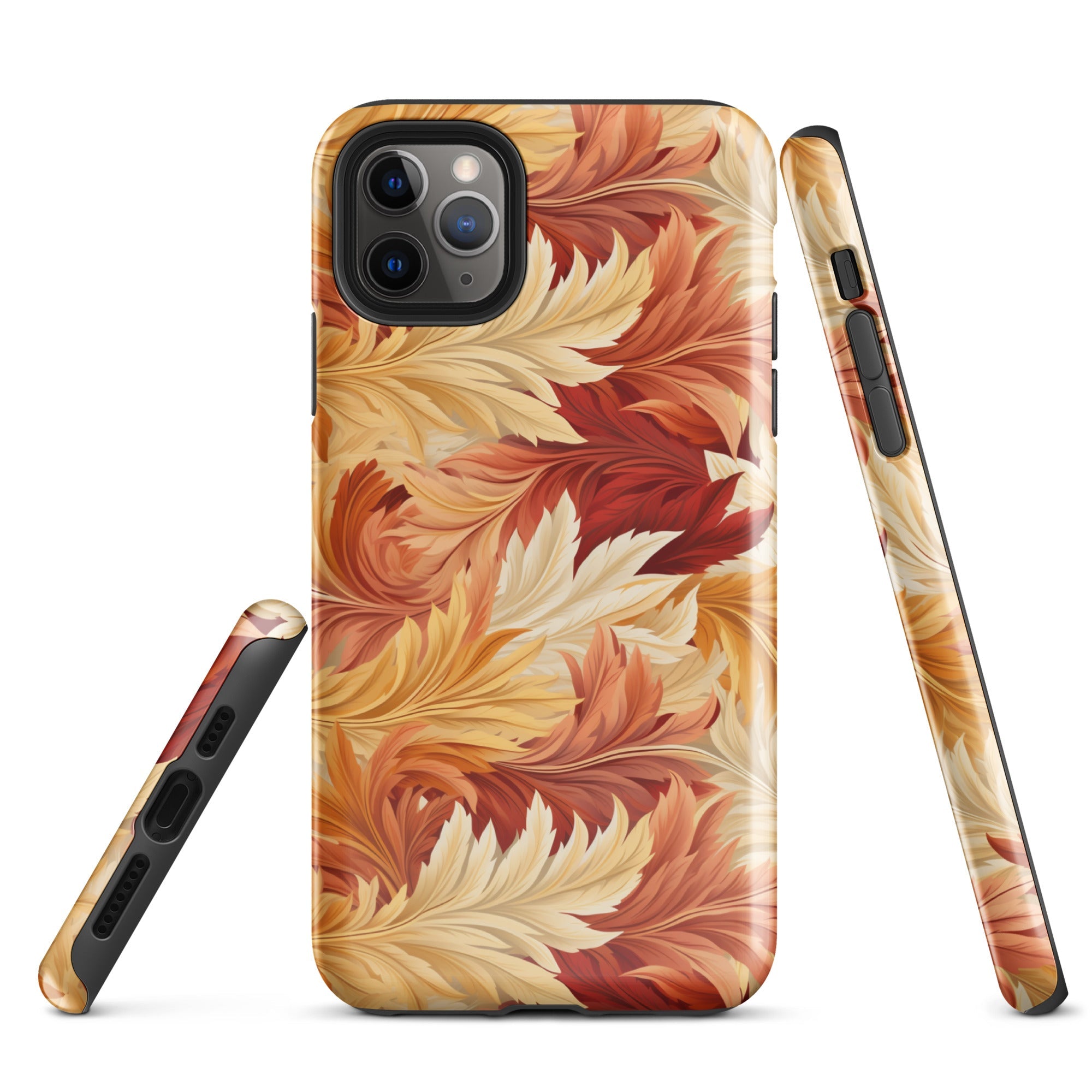 Feathered Foliage - Rococo-Inspired Autumn Patterns - iPhone Case - Pattern Symphony