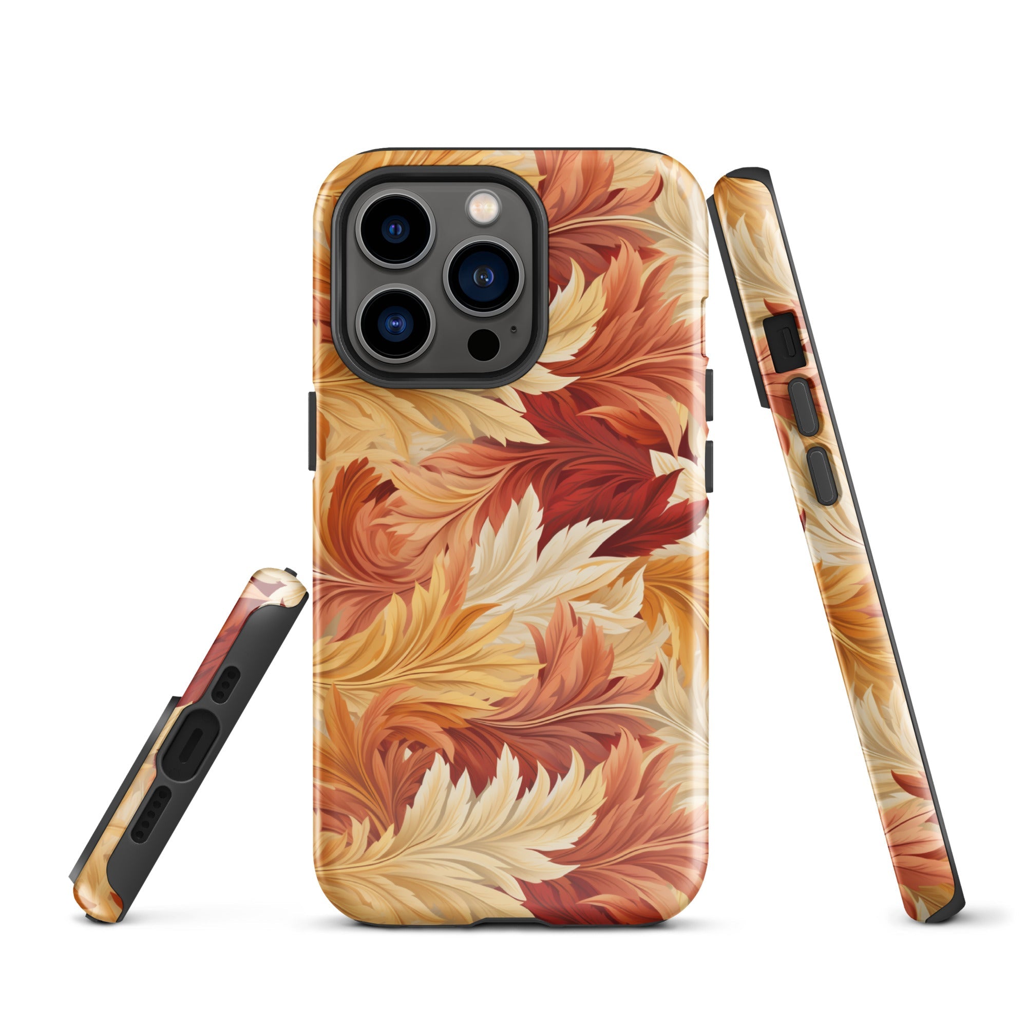 Feathered Foliage - Rococo-Inspired Autumn Patterns - iPhone Case - Pattern Symphony