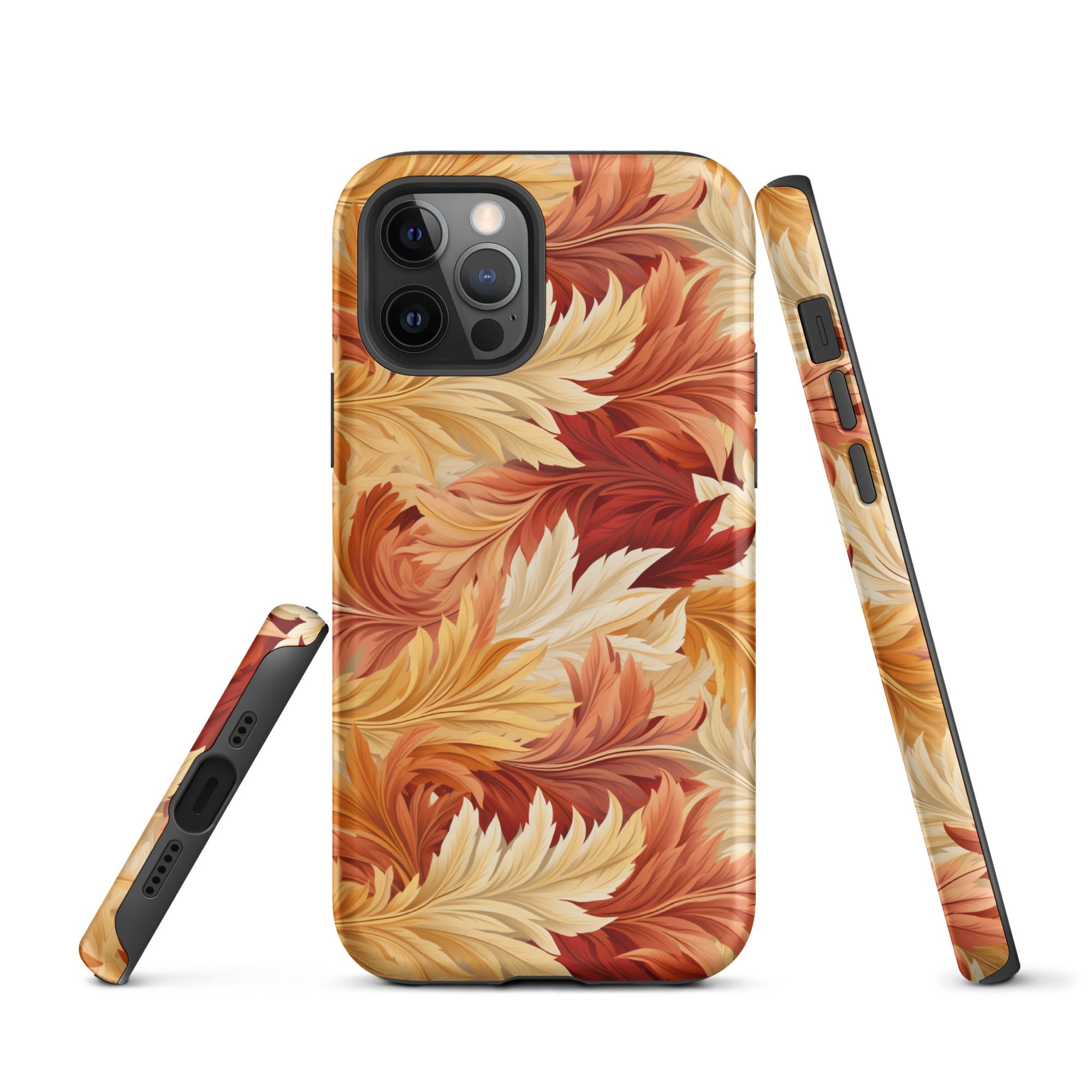 Feathered Foliage - Rococo-Inspired Autumn Patterns - iPhone Case - Pattern Symphony