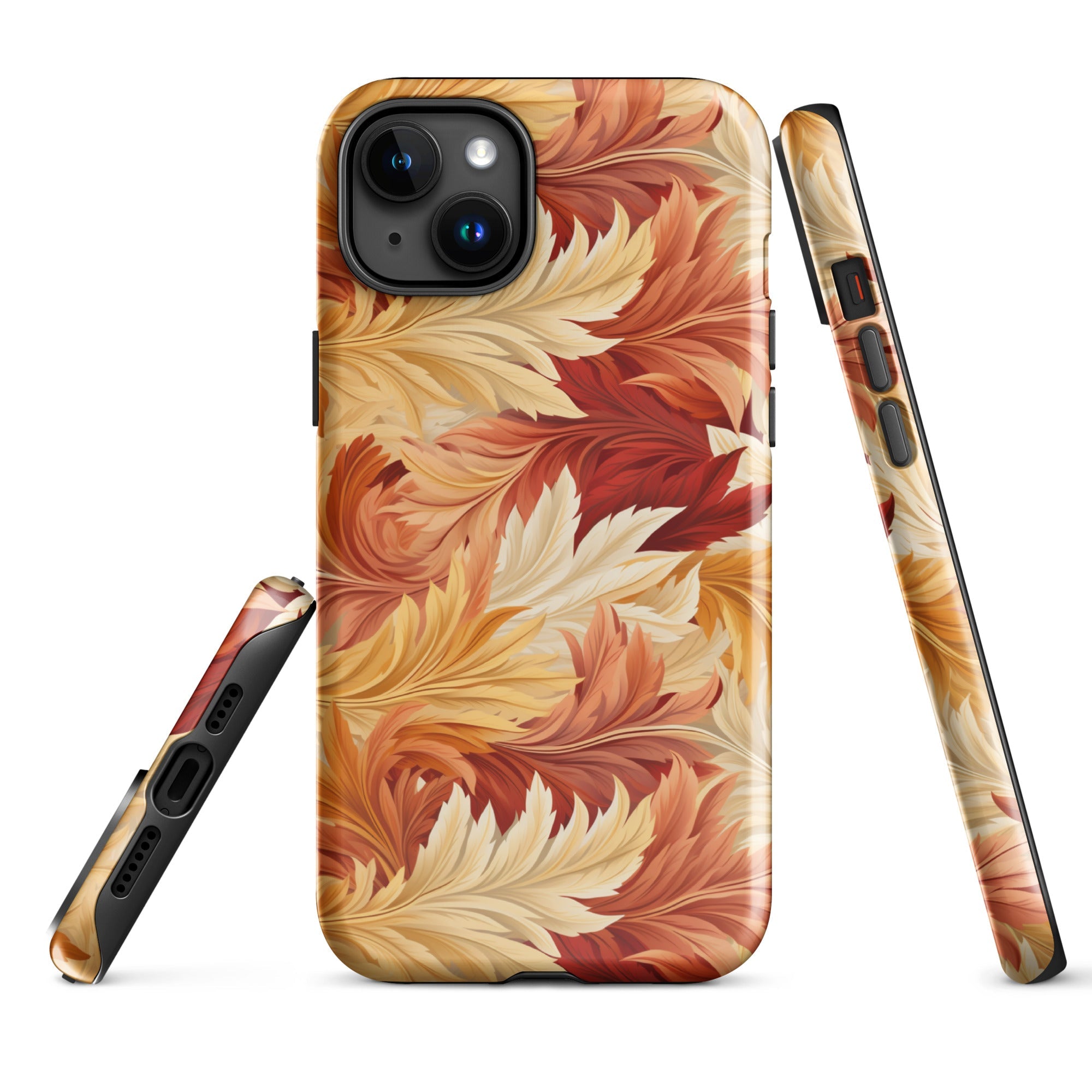 Feathered Foliage - Rococo-Inspired Autumn Patterns - iPhone Case - Pattern Symphony