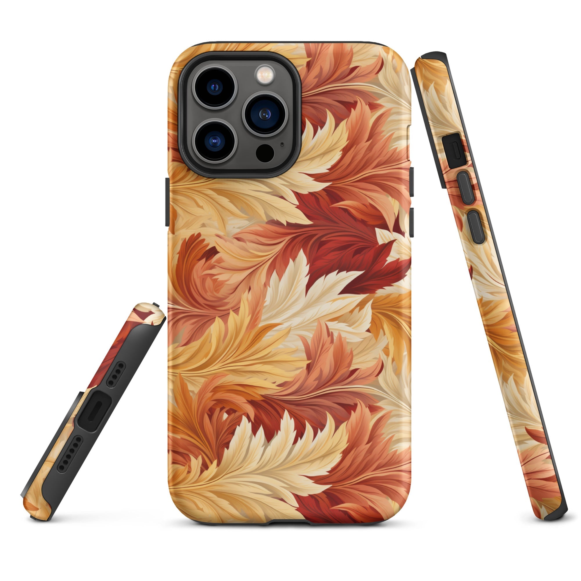 Feathered Foliage - Rococo-Inspired Autumn Patterns - iPhone Case - Pattern Symphony