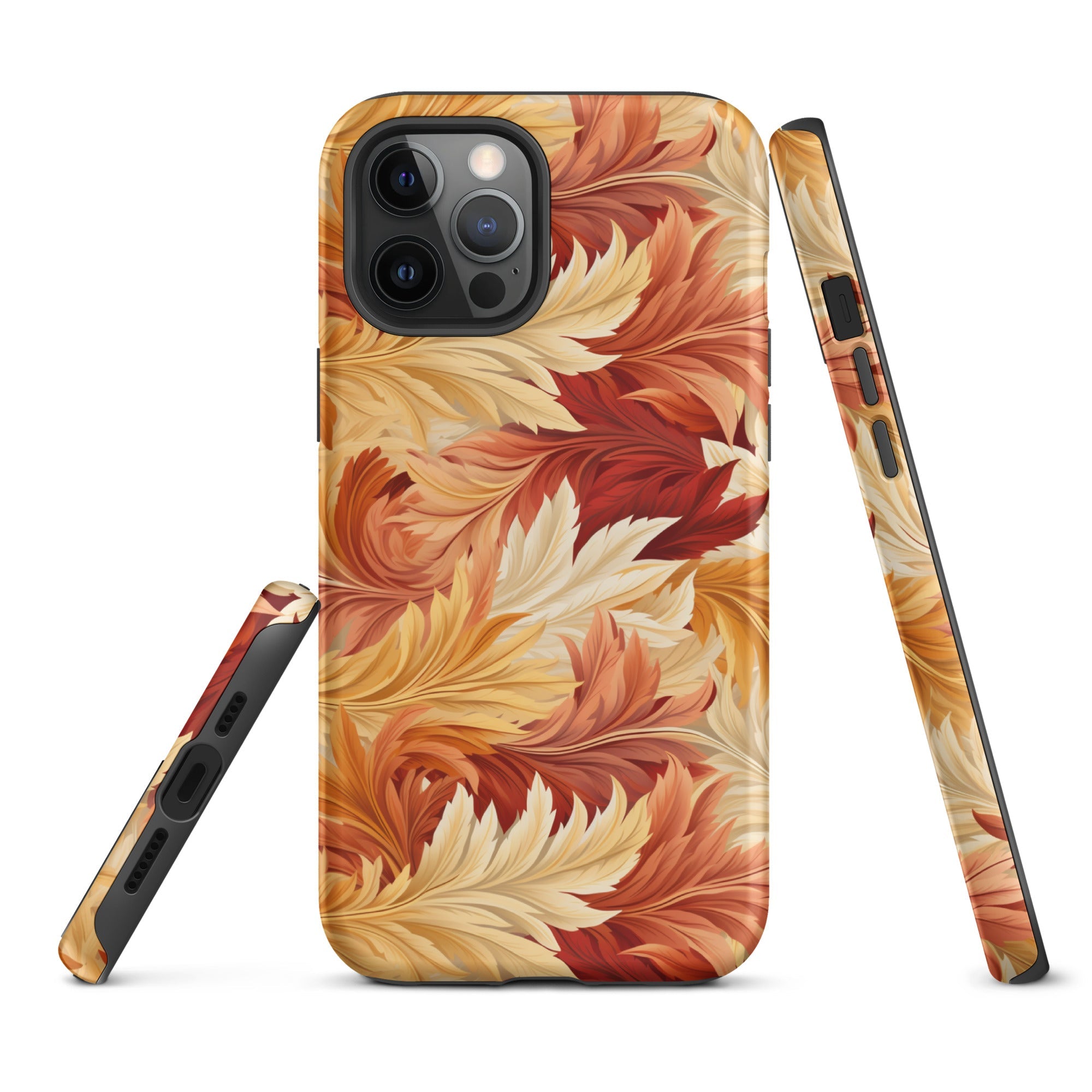 Feathered Foliage - Rococo-Inspired Autumn Patterns - iPhone Case - Pattern Symphony