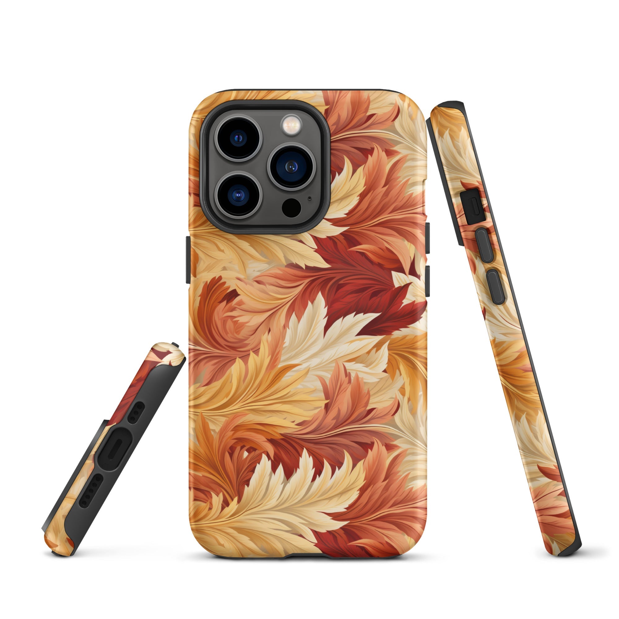 Feathered Foliage - Rococo-Inspired Autumn Patterns - iPhone Case - Pattern Symphony