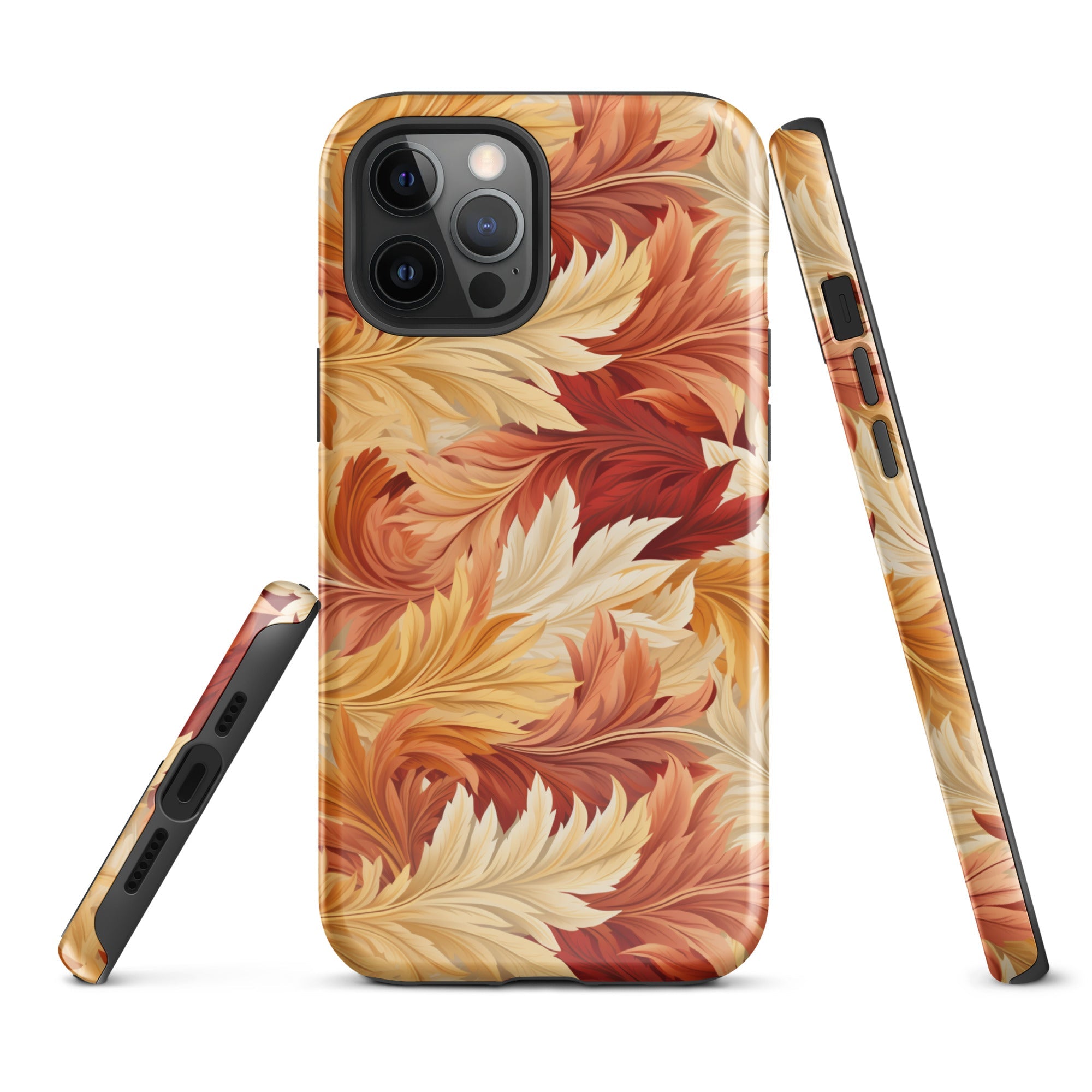 Feathered Foliage - Rococo-Inspired Autumn Patterns - iPhone Case - Pattern Symphony