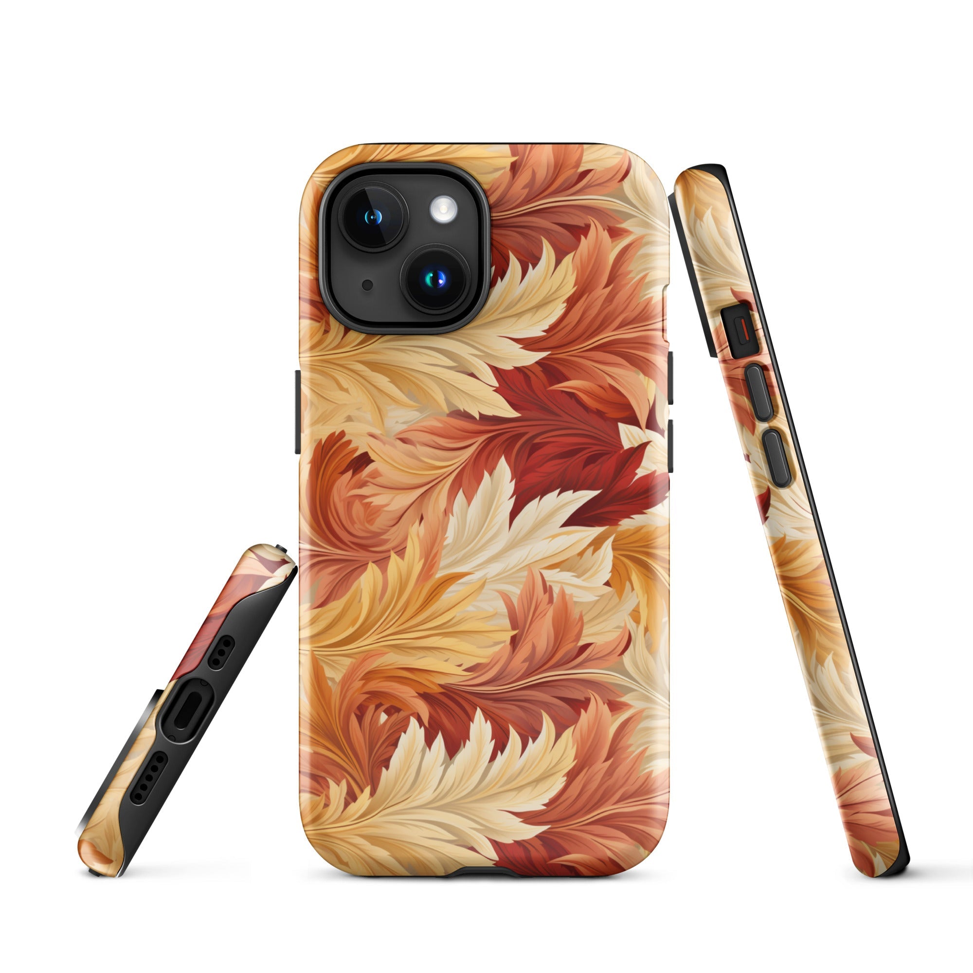 Feathered Foliage - Rococo-Inspired Autumn Patterns - iPhone Case - Pattern Symphony