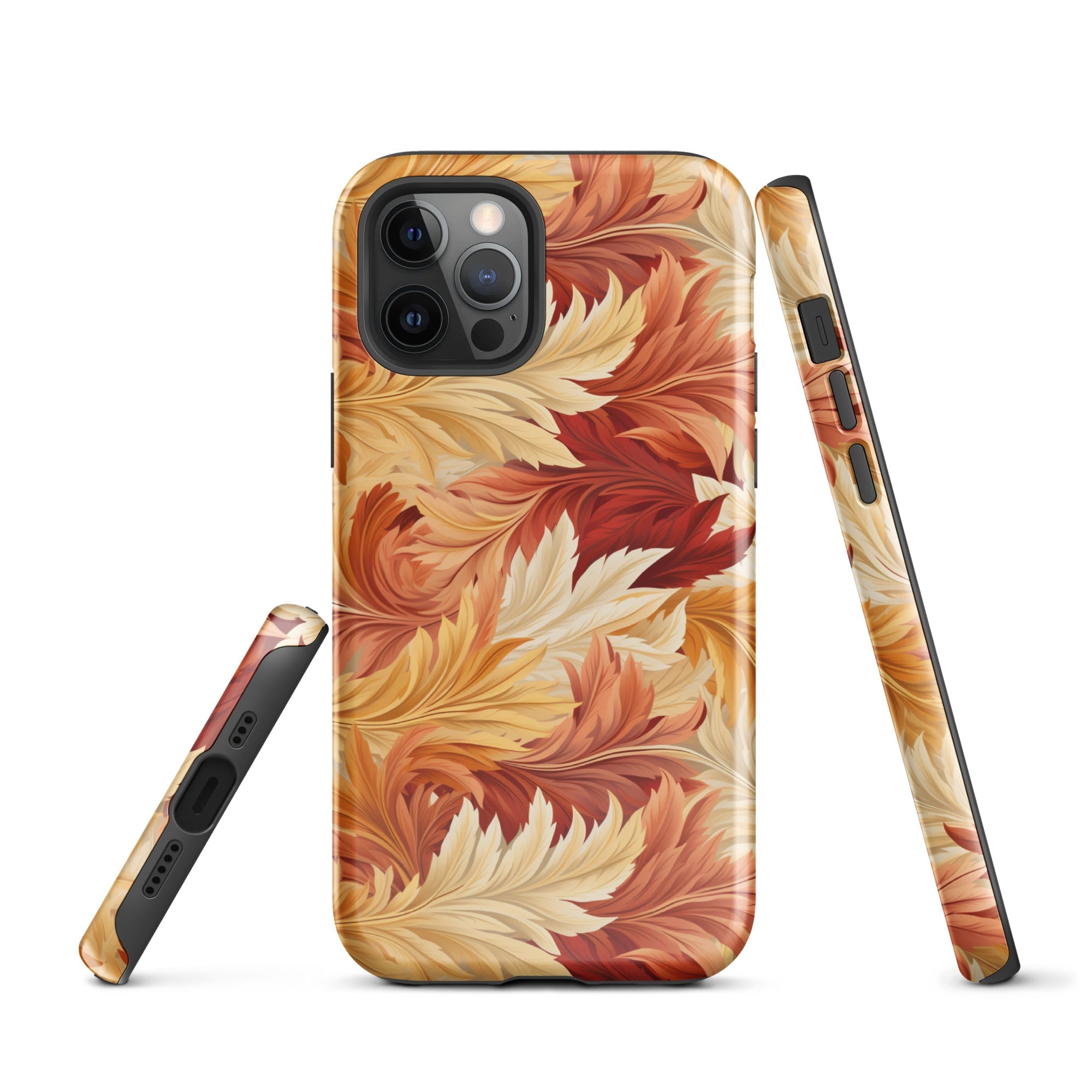 Feathered Foliage - Rococo-Inspired Autumn Patterns - iPhone Case - Pattern Symphony