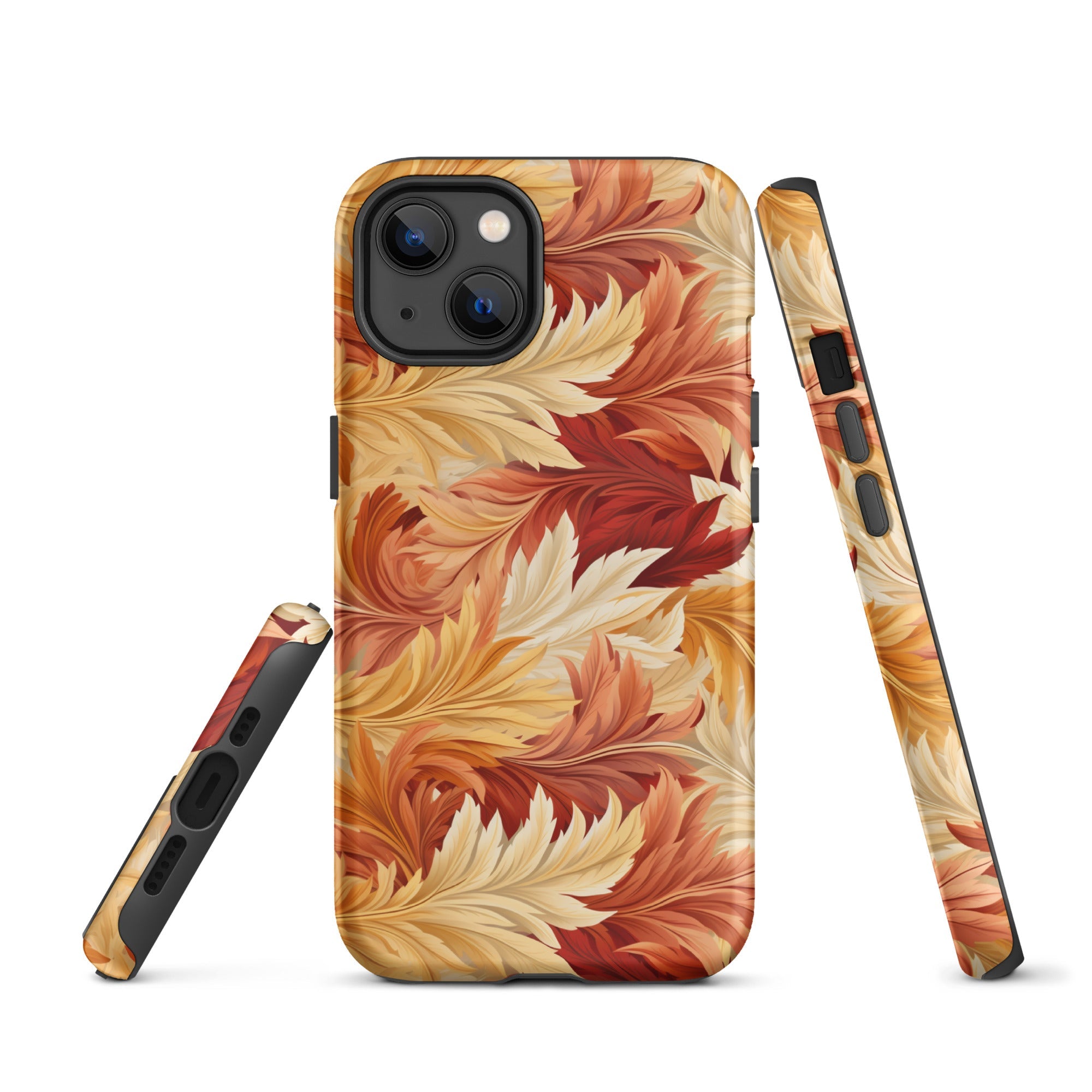 Feathered Foliage - Rococo-Inspired Autumn Patterns - iPhone Case - Pattern Symphony