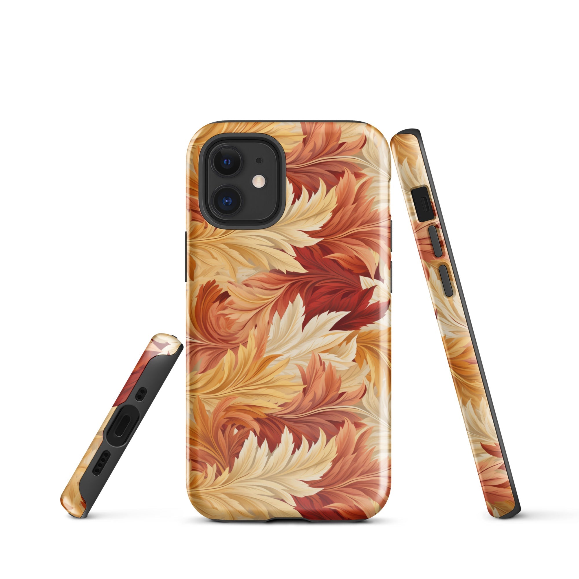 Feathered Foliage - Rococo-Inspired Autumn Patterns - iPhone Case - Pattern Symphony