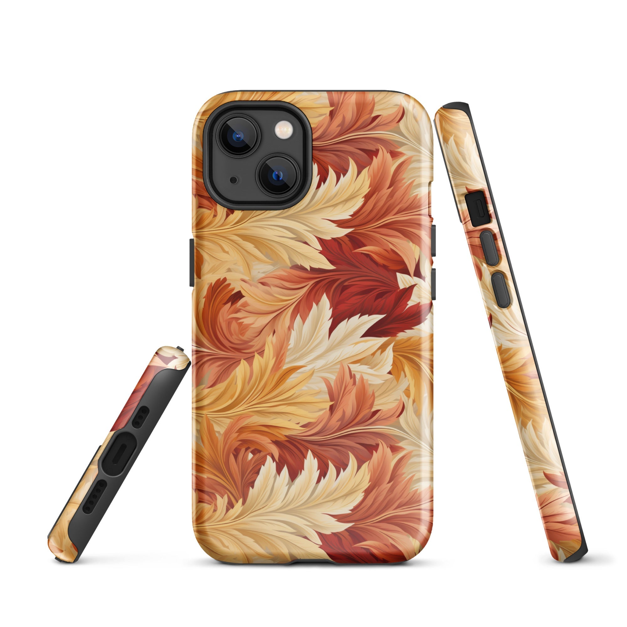 Feathered Foliage - Rococo-Inspired Autumn Patterns - iPhone Case - Pattern Symphony