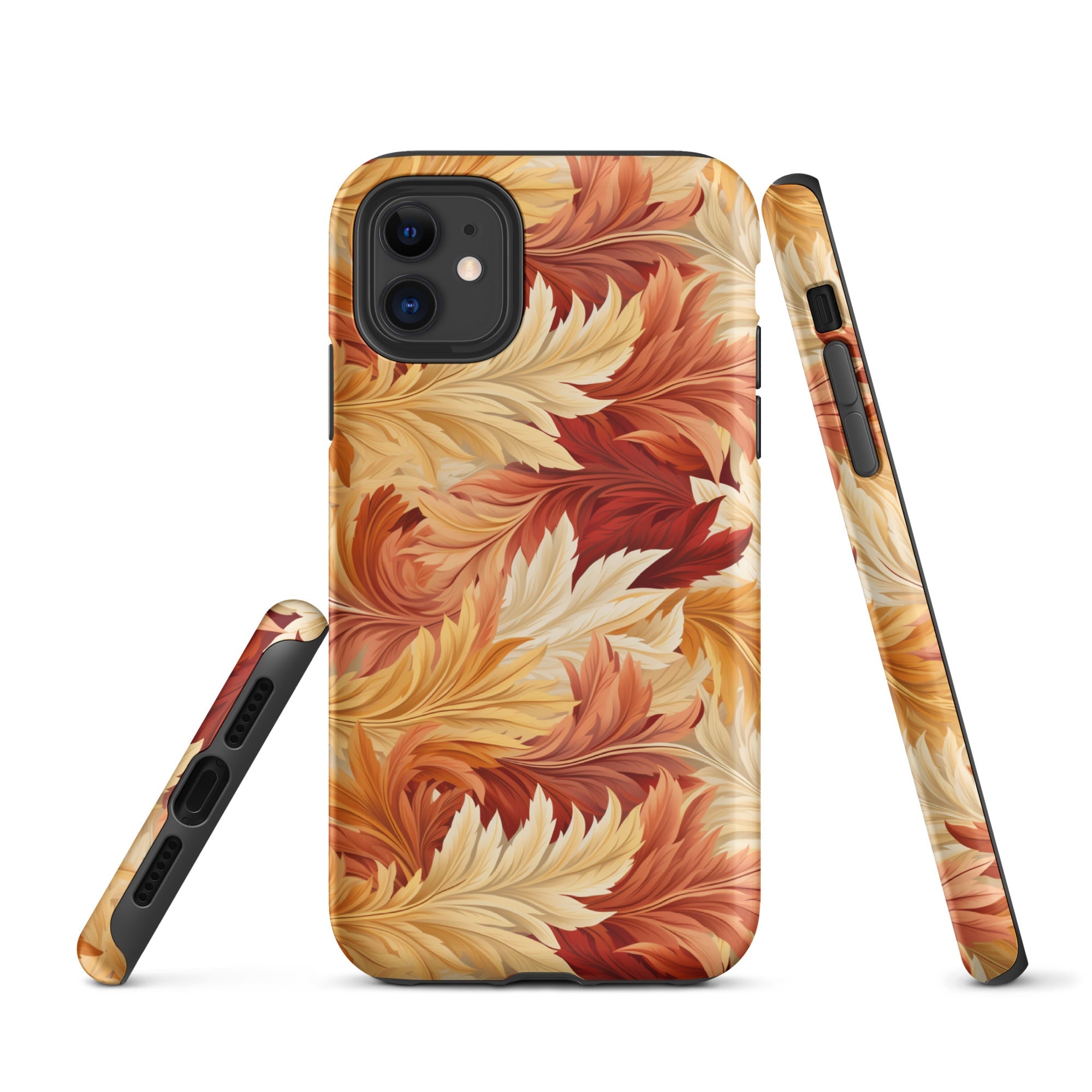 Feathered Foliage - Rococo-Inspired Autumn Patterns - iPhone Case - Pattern Symphony