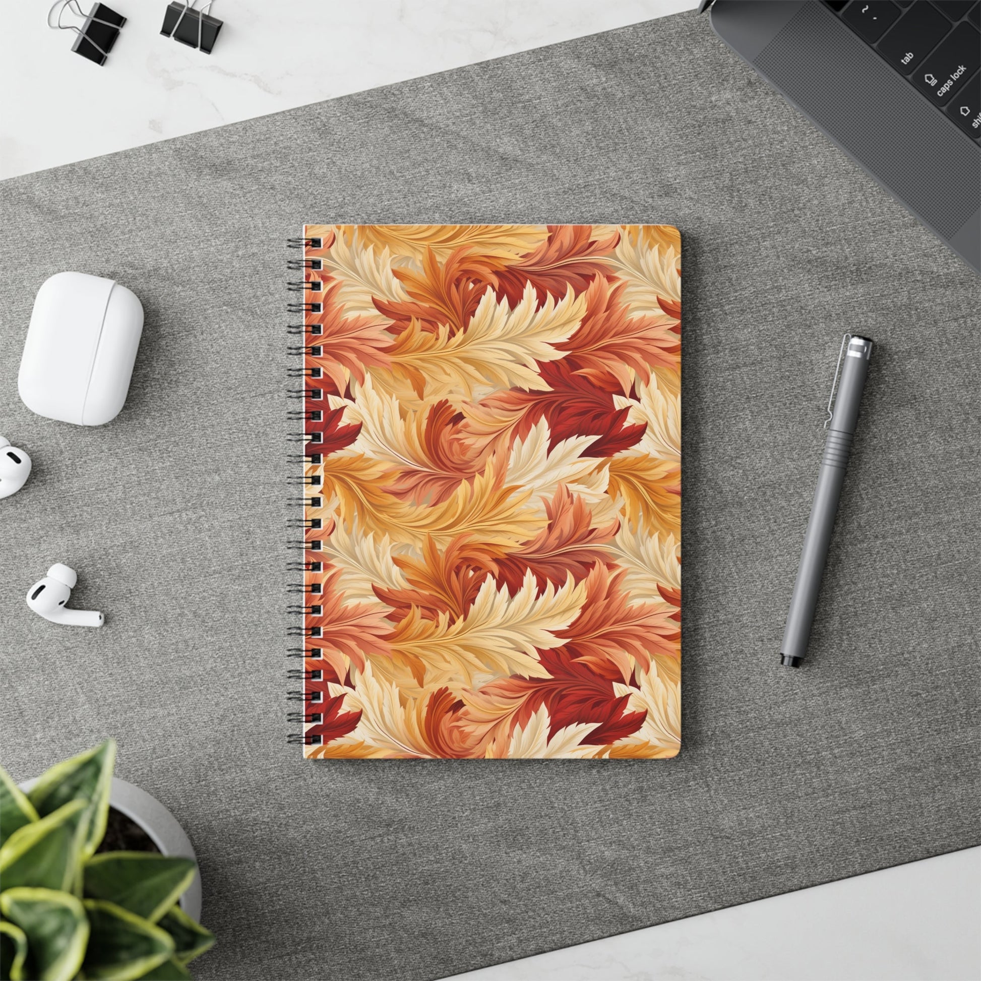 Feathered Foliage: Rococo-Inspired Autumn Patterns - Notebook (A5) - Pattern Symphony