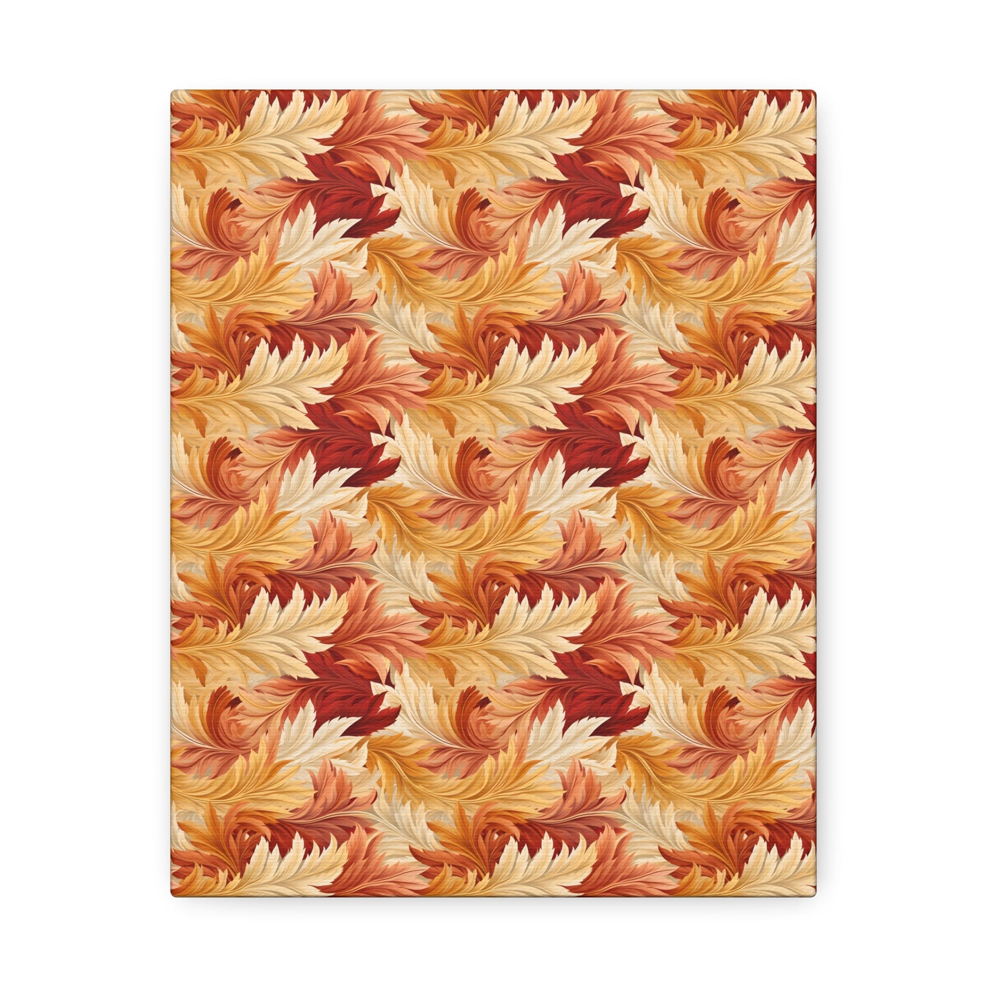 Feathered Foliage: Rococo-Inspired Autumn Patterns - Satin Canvas, Stretched - Pattern Symphony