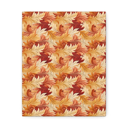 Feathered Foliage: Rococo-Inspired Autumn Patterns - Satin Canvas, Stretched - Pattern Symphony