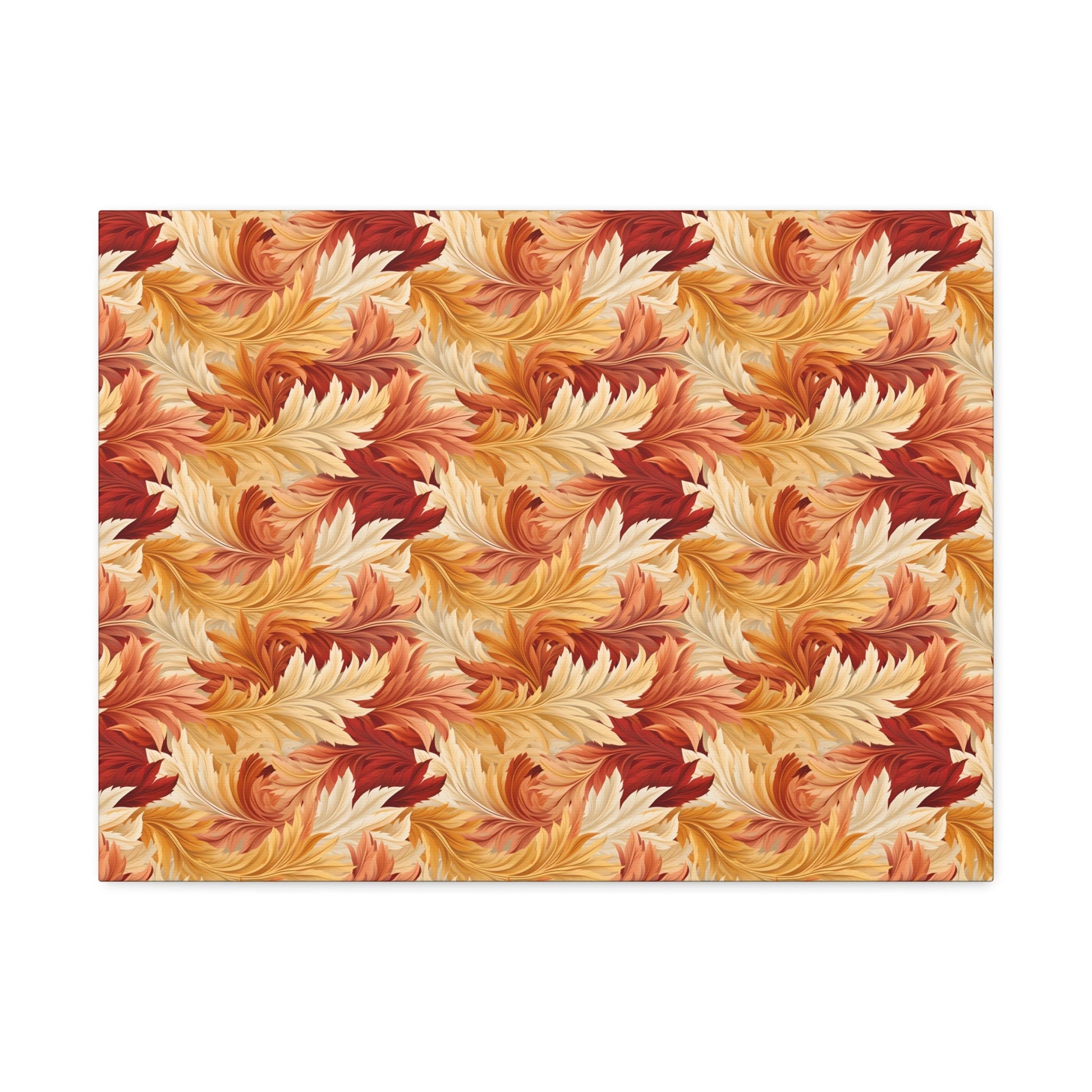 Feathered Foliage: Rococo-Inspired Autumn Patterns - Satin Canvas, Stretched - Pattern Symphony