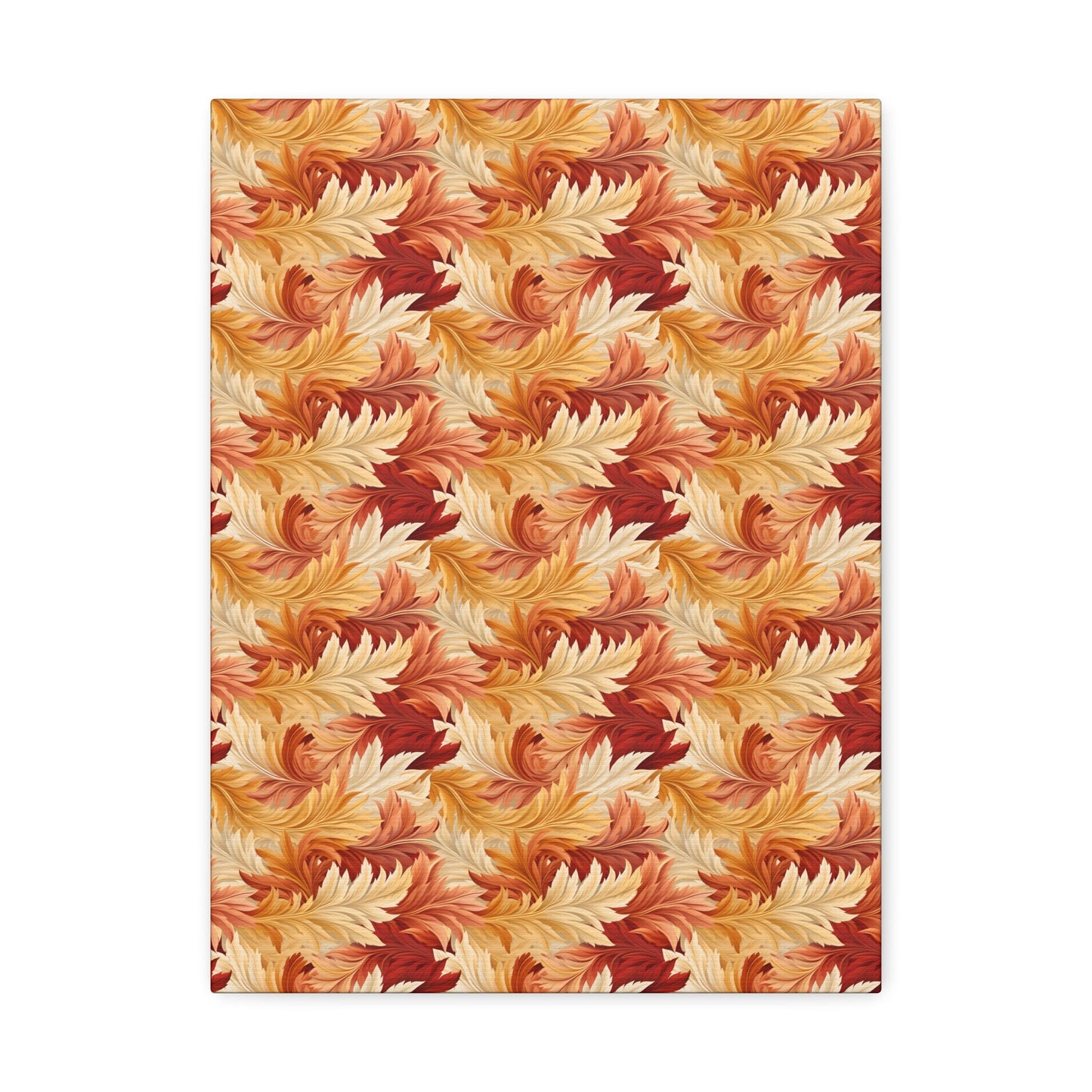 Feathered Foliage: Rococo-Inspired Autumn Patterns - Satin Canvas, Stretched - Pattern Symphony