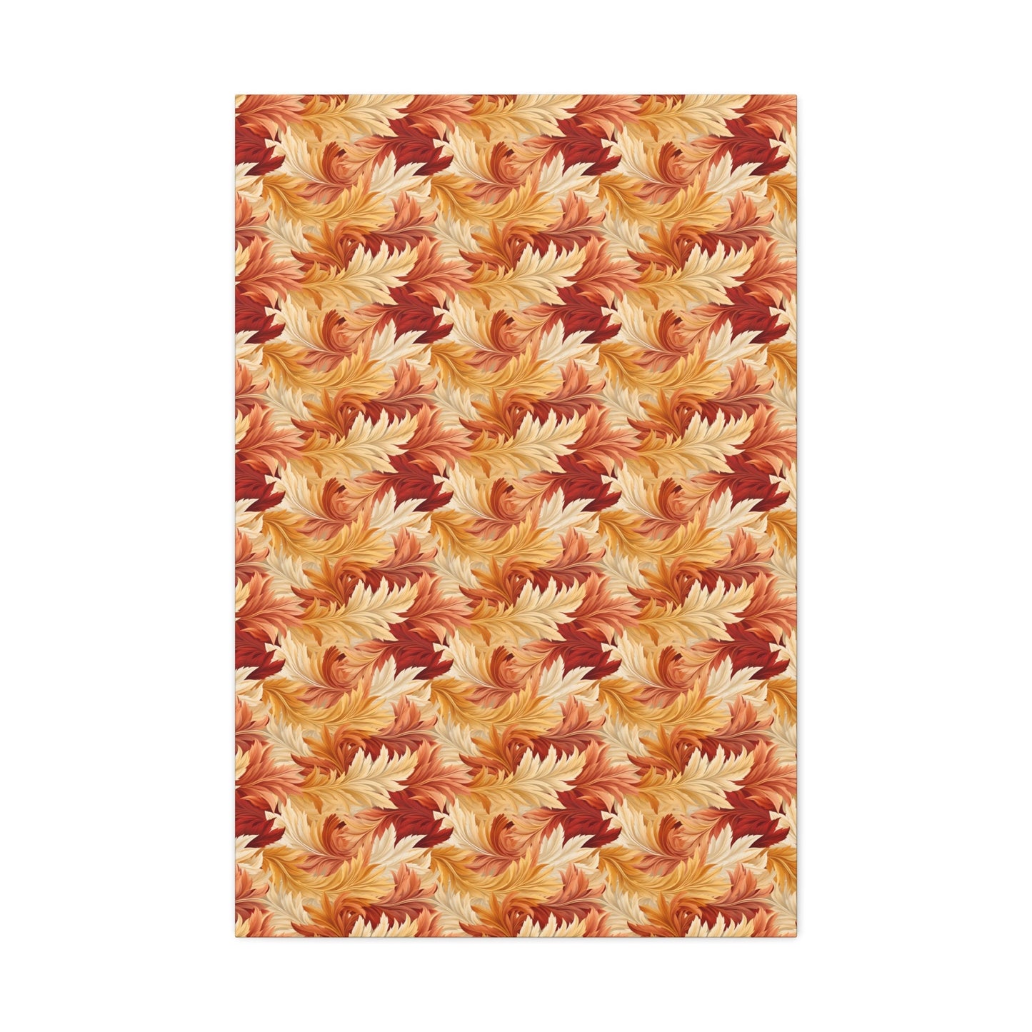 Feathered Foliage: Rococo-Inspired Autumn Patterns - Satin Canvas, Stretched - Pattern Symphony