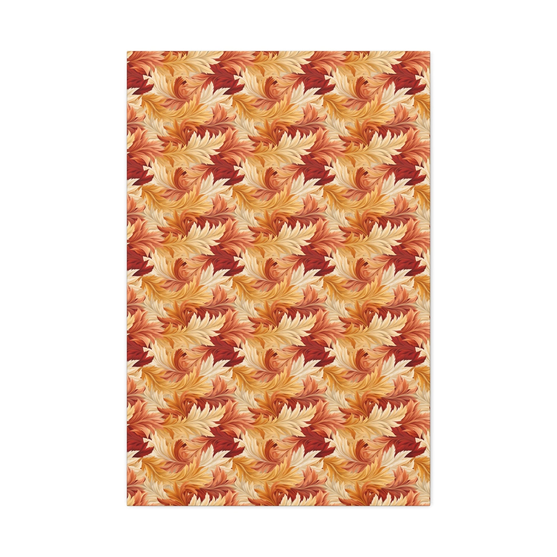 Feathered Foliage: Rococo-Inspired Autumn Patterns - Satin Canvas, Stretched - Pattern Symphony