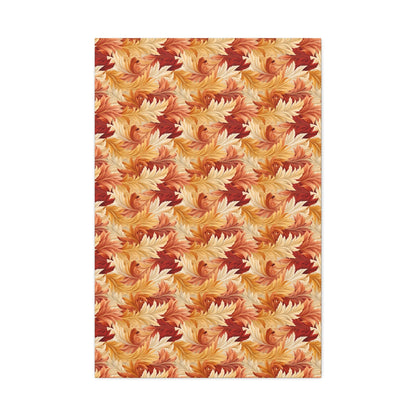 Feathered Foliage: Rococo-Inspired Autumn Patterns - Satin Canvas, Stretched - Pattern Symphony