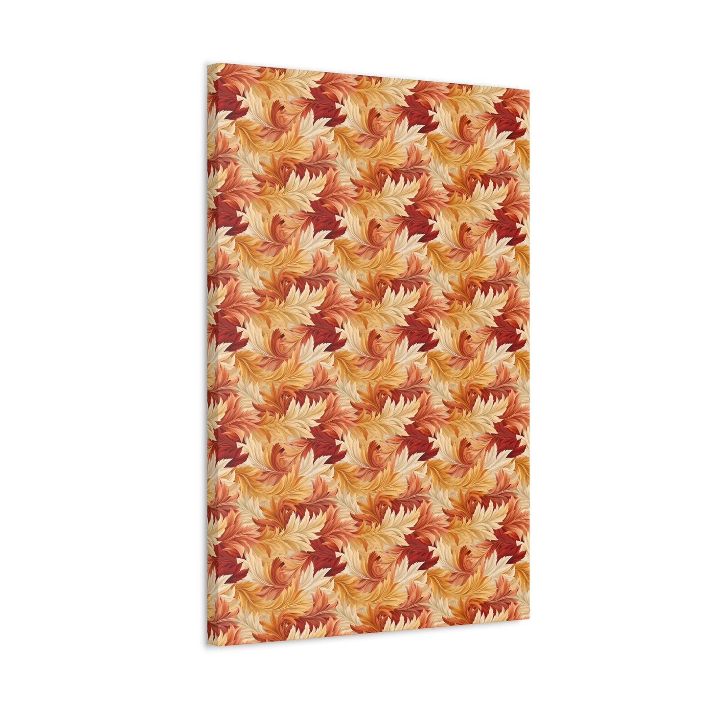 Feathered Foliage: Rococo-Inspired Autumn Patterns - Satin Canvas, Stretched - Pattern Symphony