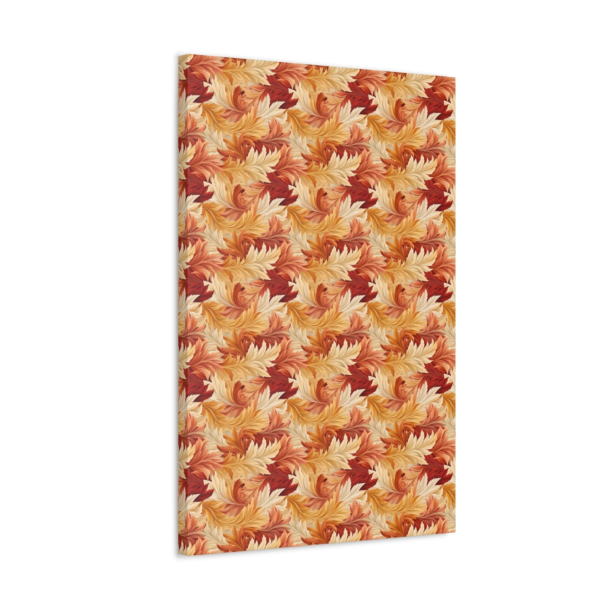 Feathered Foliage: Rococo-Inspired Autumn Patterns - Satin Canvas, Stretched - Pattern Symphony